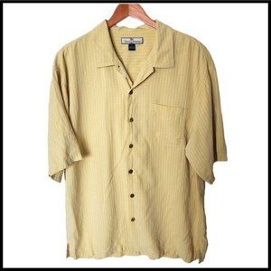 Tommy Bahama Men's Shirt XL Button Front‎ Yellow Stripe 100% Silk Hawaiian